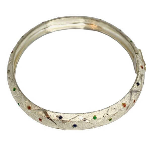 925 Sterling Silver Bangle Bracelet 7.5" Multicolored Cubic Zirconia - Picture 6 of 12